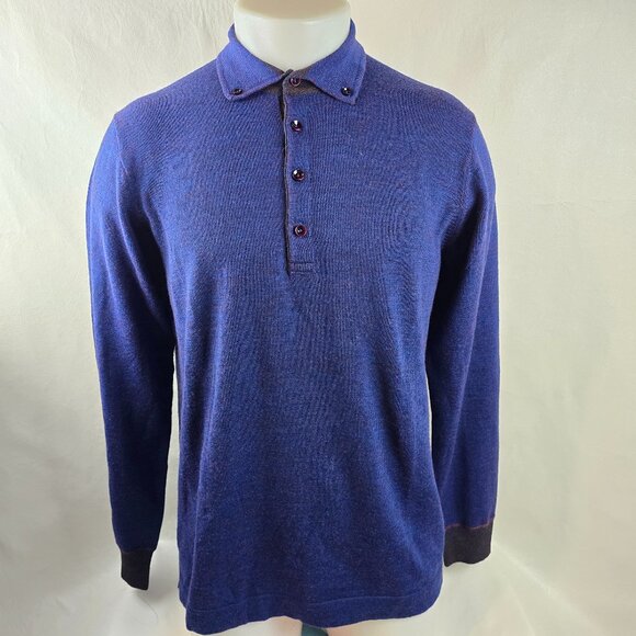 Robert Graham Sweater Polo Men Medium Blue Wool Shirt Button Down Collar Classic - Picture 1 of 8